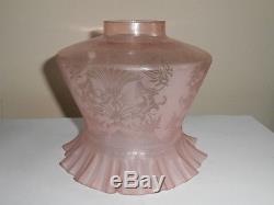 Antique Pink Tulip Frilled Oil Lamp Shade Beautiful Floral Decoration Motive