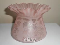 Antique Pink Tulip Frilled Oil Lamp Shade Beautiful Floral Decoration Motive