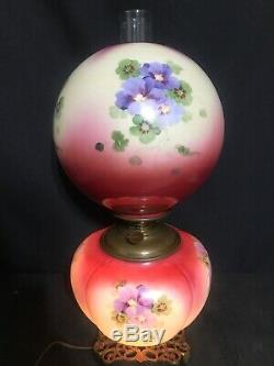 Antique Pittsburgh Success GWTW Oil Lamp Gone With The Wind Hand Painted Glass