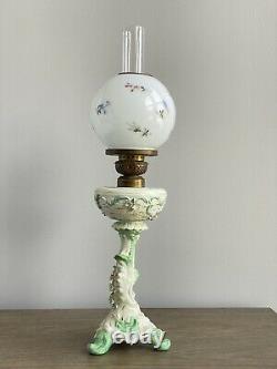 Antique Porcelain Figural P & A Mfg Co. Oil Lamp Burner Wick Painted Globe GWTW