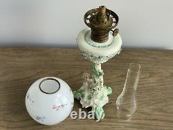 Antique Porcelain Figural P & A Mfg Co. Oil Lamp Burner Wick Painted Globe GWTW