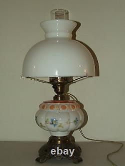 Antique Porcelain Victorian Electric Oil GWTW Table Lamp with Milk Glass Shade