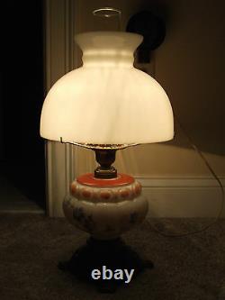 Antique Porcelain Victorian Electric Oil GWTW Table Lamp with Milk Glass Shade