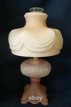Antique Princess Feather Gone With The Wind Oil Kerosene Lamp Satin Pink