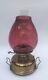 Antique Pulpit Room Heater Oil Lamp Brass And Cranberry Glass Honeycomb Shade. A