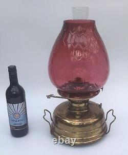 Antique Pulpit Room Heater Oil Lamp Brass And Cranberry Glass Honeycomb Shade. A