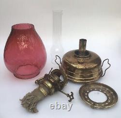 Antique Pulpit Room Heater Oil Lamp Brass And Cranberry Glass Honeycomb Shade. A