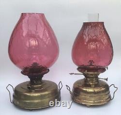 Antique Pulpit Room Heater Oil Lamp Brass And Cranberry Glass Honeycomb Shade. A