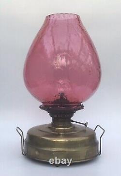 Antique Pulpit Room Heater Oil Lamp Brass And Cranberry Glass Honeycomb Shade. B