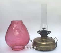 Antique Pulpit Room Heater Oil Lamp Brass And Cranberry Glass Honeycomb Shade. B