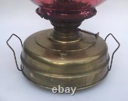 Antique Pulpit Room Heater Oil Lamp Brass And Cranberry Glass Honeycomb Shade. B