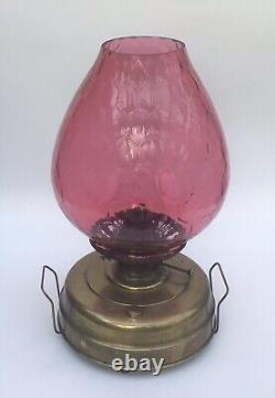 Antique Pulpit Room Heater Oil Lamp Brass And Cranberry Glass Honeycomb Shade. B