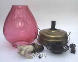 Antique Pulpit Room Heater Oil Lamp Brass And Cranberry Glass Honeycomb Shade. B