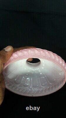Antique Rose Pink Cased Milky Glass Kerosene Paraffin Oil Peg Lamp Shade L. 8