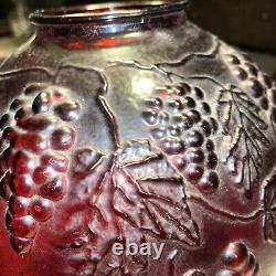 Antique Ruby Red 10x10 Glass Globe Lamp Shade Raised Leaf Grapes 3.5 Fitter