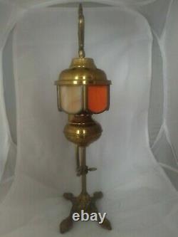Antique Slag Glass Student Oil Lamp 13 Tall