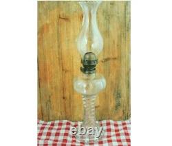 Antique Spiral Glass Oil Kerosene Lamp Swirl Twisted Pattern Clear Glass Brass