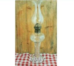 Antique Spiral Glass Oil Kerosene Lamp Swirl Twisted Pattern Clear Glass Brass