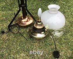 Antique Standard Oil Lamp Converted to Electricity Wrought Iron Brass & Copper