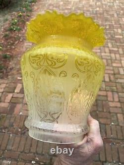 Antique Tall Yellow Duplex Oil Lamp Etched Shade Hinks Messengers Perfect 4fit