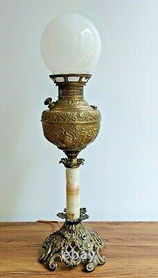 Antique The New Rochester Embossed Brass Electrified Oil Kerosene Lamp