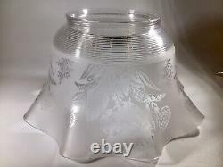 Antique Threaded Glass Oil Lamp Shade Stevens & Williams Acid Etched And Cut