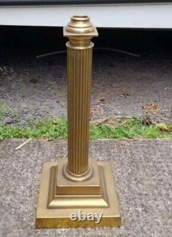 Antique V. Heavy Stepped Corinthian Column Brass Oil Lamp Base, 342mm Tall