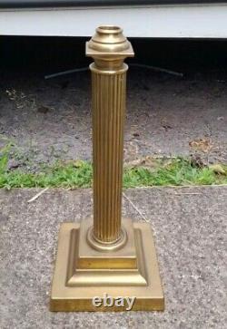 Antique V. Heavy Stepped Corinthian Column Brass Oil Lamp Base, 342mm Tall