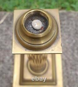 Antique V. Heavy Stepped Corinthian Column Brass Oil Lamp Base, 342mm Tall