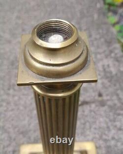 Antique V. Heavy Stepped Corinthian Column Brass Oil Lamp Base, 342mm Tall