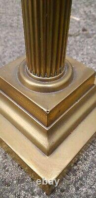 Antique V. Heavy Stepped Corinthian Column Brass Oil Lamp Base, 342mm Tall