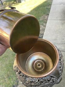 Antique VICTORIAN Brass PIANO FLOOR LAMP NY OIL PARLOR DRAGONS BUDDHA KEROSENE