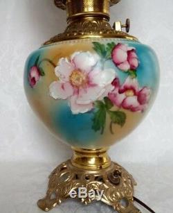 Antique VICTORIAN Era Gone with the Wind Oil LampHand Painted Converted