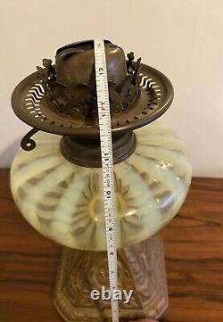 Antique Vaseline Glass victorian period Opalescent Oil Lamp glass ribbed