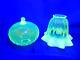 Antique Vaseline Uranium Glass Oil Lamp Reservoir Font And Lamp Shade #2