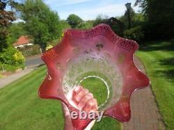 Antique Veritas Victorian Tulip Cranberry Acid Etched Duplex Oil Lamp Shade