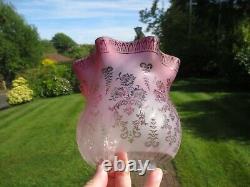 Antique Veritas Victorian Tulip Cranberry Acid Etched Duplex Oil Lamp Shade