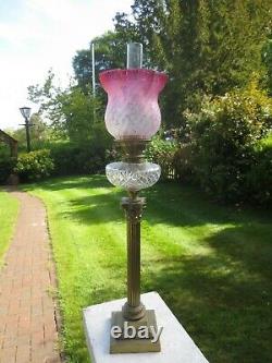 Antique Veritas Victorian Tulip Cranberry Acid Etched Duplex Oil Lamp Shade