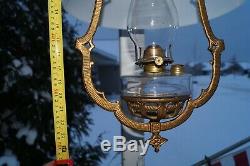 Antique Victorian 1880s 1890s Bradley Hubbard ORNATE BRACKET Oil Hanging Lamp