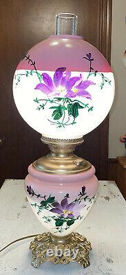 Antique Victorian 24 Hand Painted Gwtw Banquet Parlor Converted 3-way Oil Lamp