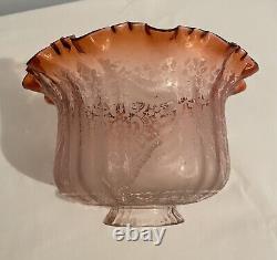 Antique Victorian Acid Etched Cranberry Oil Lamp Shade Lampshade Light Shade