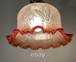 Antique Victorian Acid Etched Cranberry Oil Lamp Shade Lampshade Light Shade