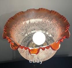 Antique Victorian Acid Etched Cranberry Oil Lamp Shade Lampshade Light Shade