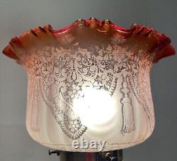 Antique Victorian Acid Etched Cranberry Oil Lamp Shade Lampshade Light Shade