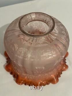 Antique Victorian Acid Etched Cranberry Oil Lamp Shade Lampshade Light Shade