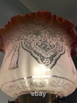 Antique Victorian Acid Etched Cranberry Oil Lamp Shade Lampshade Light Shade