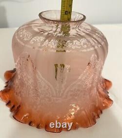 Antique Victorian Acid Etched Cranberry Oil Lamp Shade Lampshade Light Shade