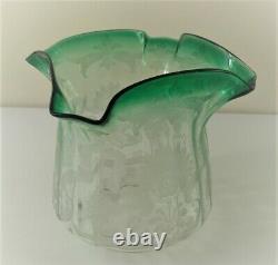Antique Victorian Acid Etched Green Tinted Oil Lamp Shade 4 ins fitter