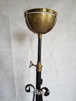 Antique Victorian Art Nouveau Brass Floor Standard Oil Lamp Stand, Jardiniere
