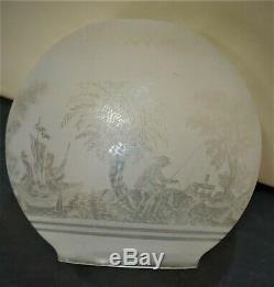 Antique Victorian Art Nouveau Frosted Etched Glass Oil Lamp Shade (Baccarat)